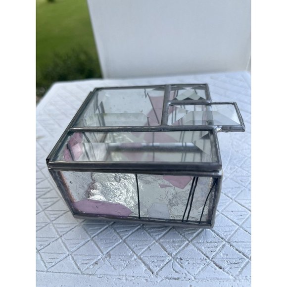 1980s STAINED GLASS MIRROR JEWELRY TRINKET Beveled CUBIST ABSTRACT HINGED BOX - Picture 8 of 12